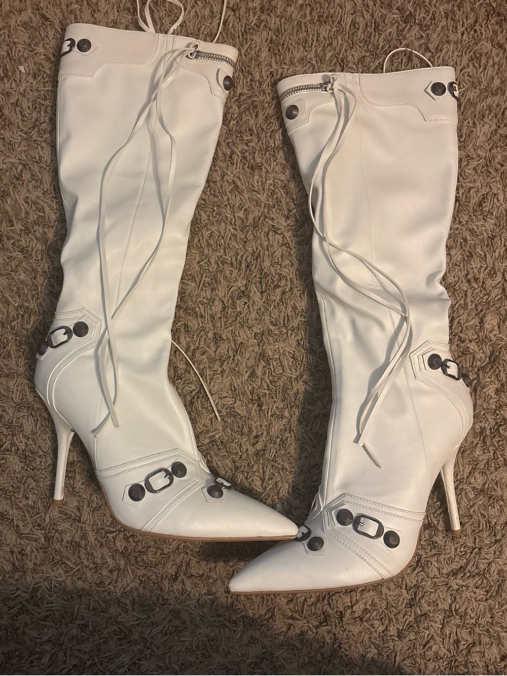 SHEIN White Pointed-Toe Knee-High Stiletto Boots